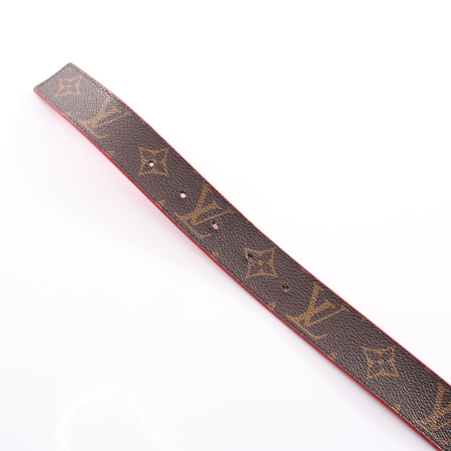 サンチュール イニシャル モノグラム ルージュ ゴールド金具 リバーシブル ベルト PVC レザー ブラウン レッド ルイヴィトン