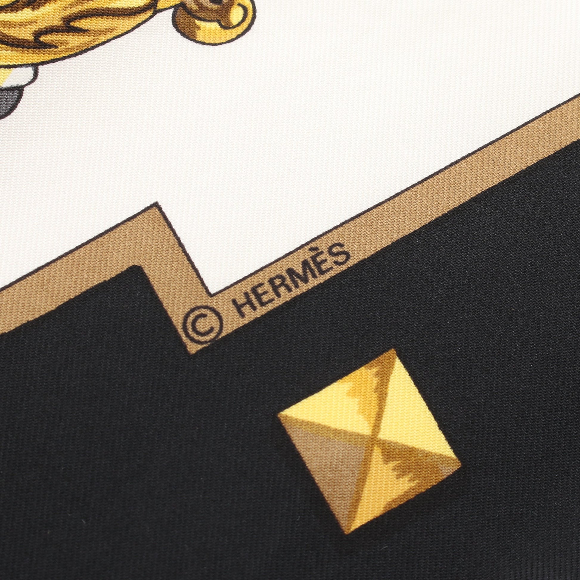 カレ90 LES CLES スカーフ シルク ブラック オフホワイト イエロー エルメス 財布・小物 HERMES