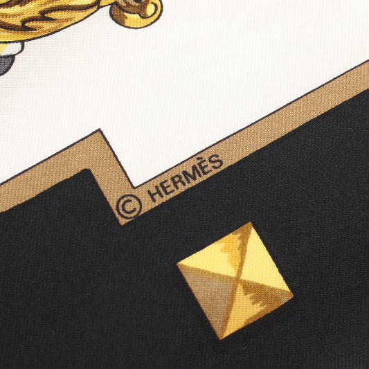 カレ90 LES CLES スカーフ シルク ブラック オフホワイト イエロー エルメス 財布・小物 HERMES