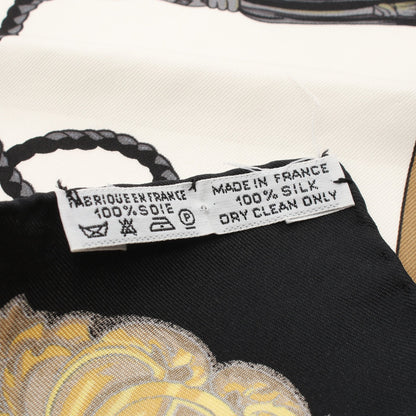 カレ90 LES CLES スカーフ シルク ブラック オフホワイト イエロー エルメス 財布・小物 HERMES