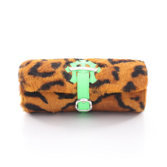 JEWELRY ROLL 3セメタリークロスパッチ レオパード ウォッチケース 小物入れ ハラコ レザー ライトブラウン ライトグリーン クロムハーツ 財布・小物 Chrome Hearts