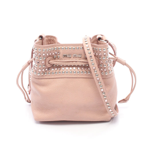 マドラス クリスタル バケット ショルダーバッグ レザー ライトピンク ラインストーン スタッズ ミュウミュウ バッグ miu miu