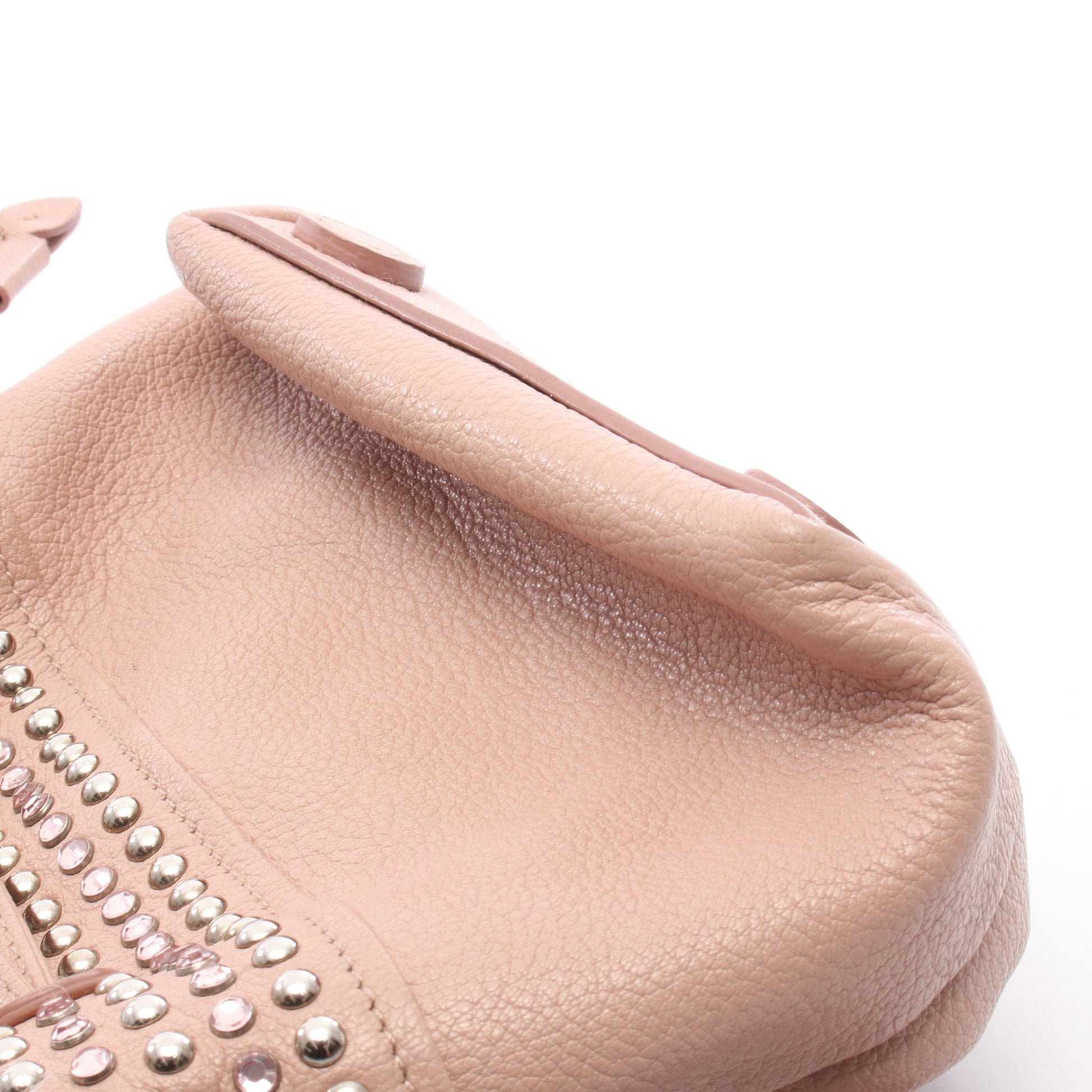 マドラス クリスタル バケット ショルダーバッグ レザー ライトピンク ラインストーン スタッズ ミュウミュウ バッグ miu miu