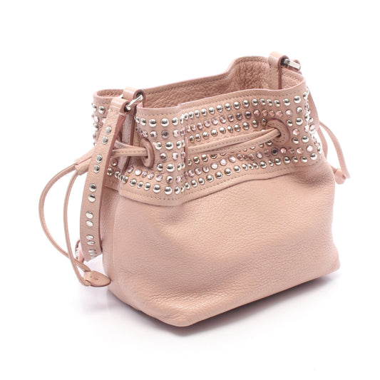マドラス クリスタル バケット ショルダーバッグ レザー ライトピンク ラインストーン スタッズ ミュウミュウ バッグ miu miu
