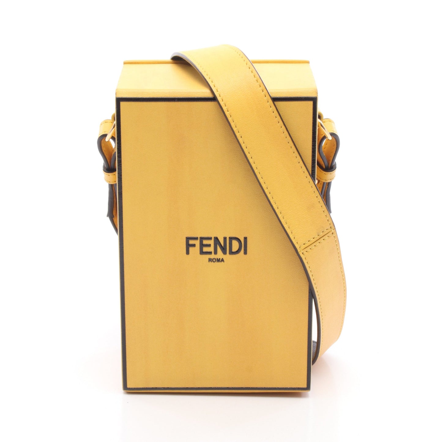 ボックス ショルダーバッグ レザー イエロー ブラック フェンディ バッグ FENDI