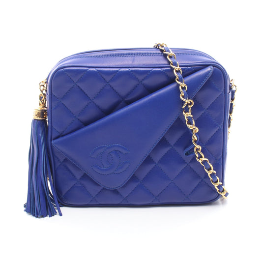マトラッセ タッセル チェーンショルダーバッグ ラムスキン ブルー ゴールド金具 シャネル バッグ CHANEL