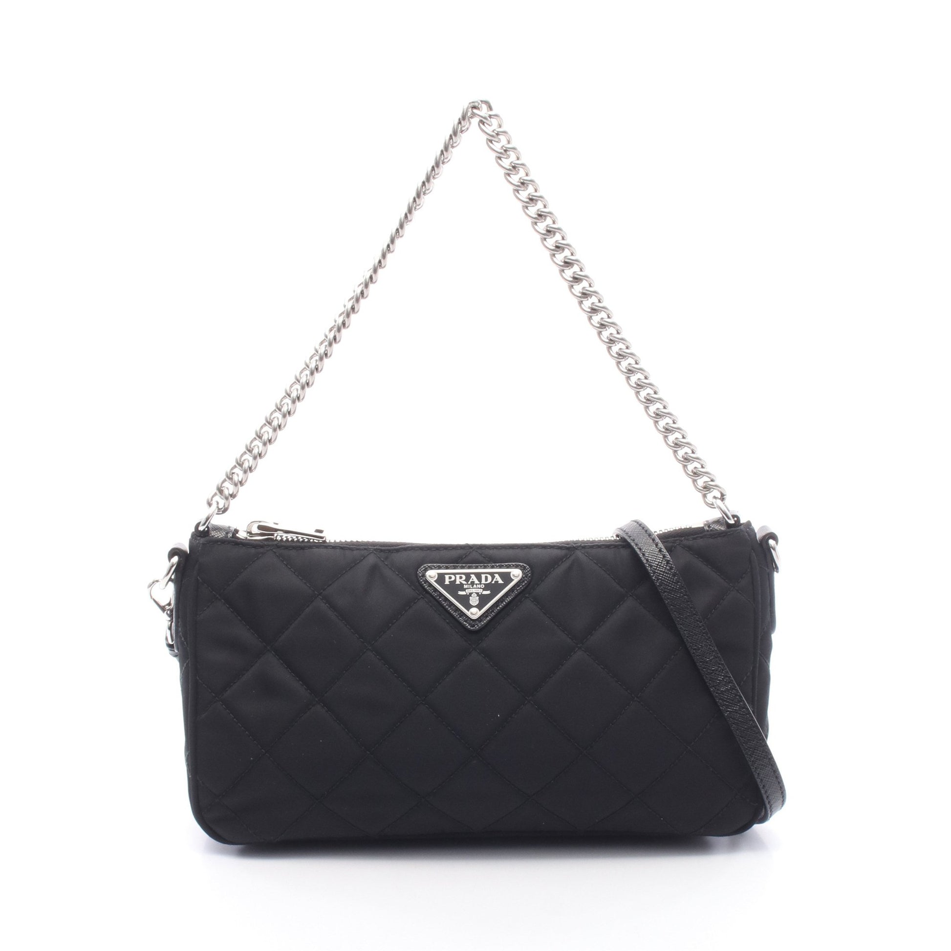 キルティング 2WAY チェーンショルダーバッグ ナイロン レザー ブラック プラダ バッグ PRADA