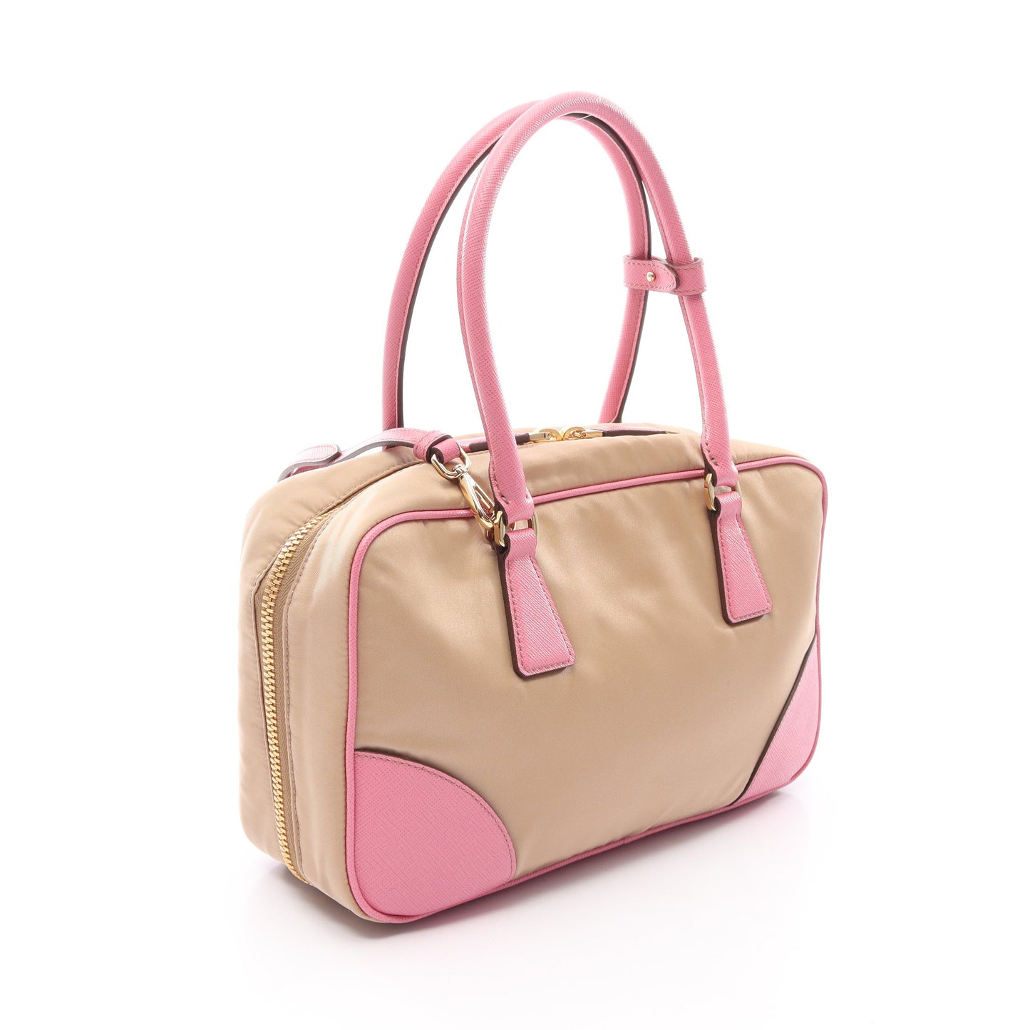 RE-EDITION 1978 RE-NYLON TESSUTO+SAFFIANO ミディアム ダブルハンドル 2WAY ハンドバッグ サフィアーノレザー レザー ベージュ ピンク プラダ