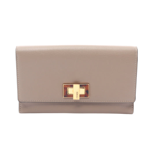 ピーカブー セレリア 二つ折り長財布 Wホック財布 レザー グレーベージュ フェンディ 財布・小物 FENDI