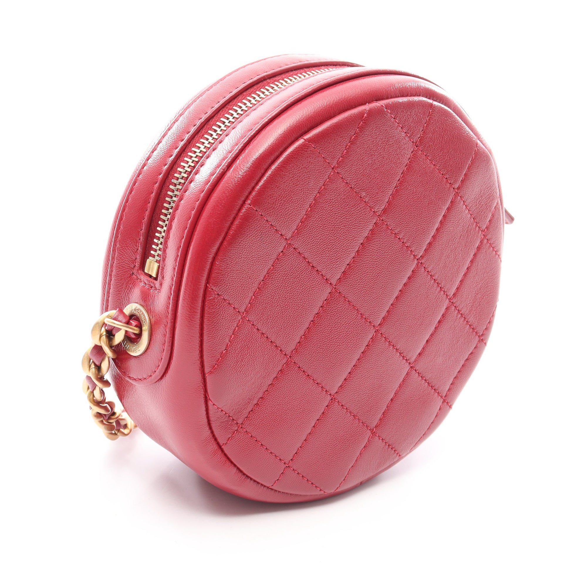 マトラッセ ラウンド チェーンショルダーバッグ レザー レッド ゴールド金具 シャネル バッグ CHANEL