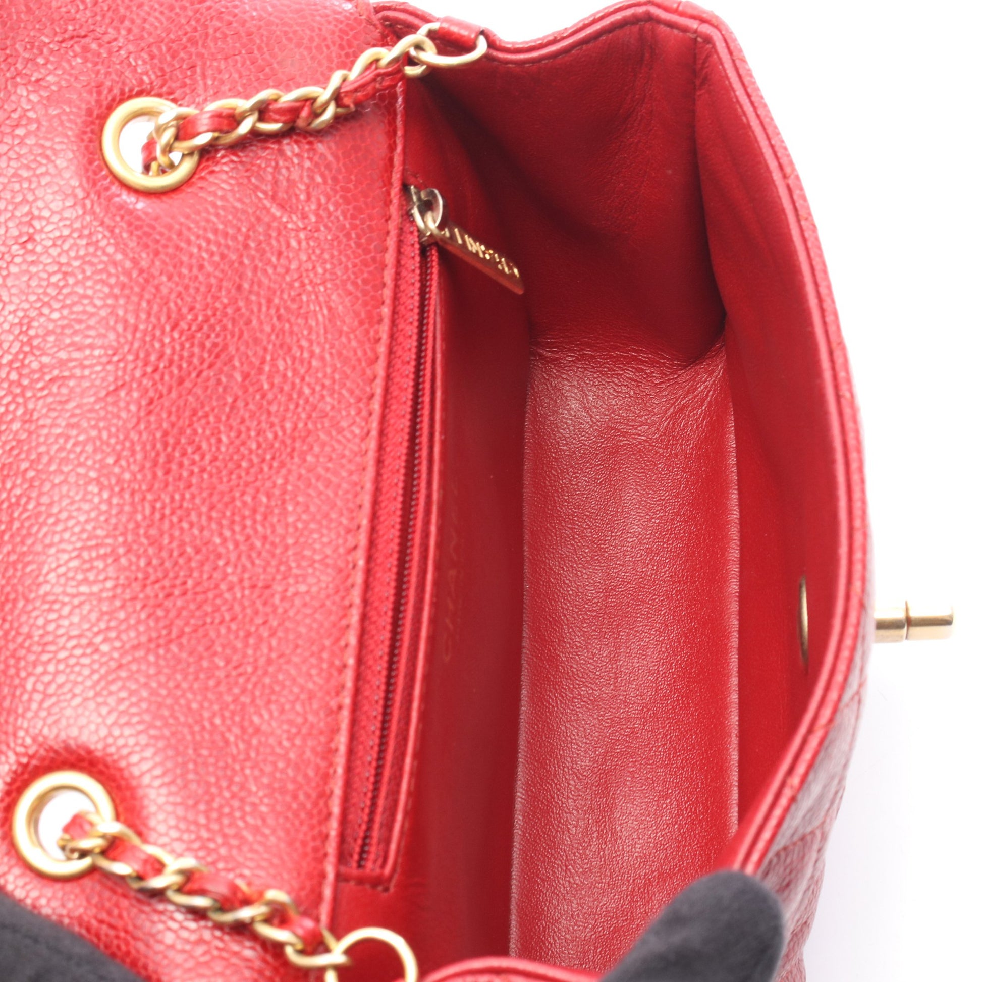 ミニマトラッセ チェーンショルダーバッグ レザー レッド ゴールド金具 シャネル バッグ CHANEL