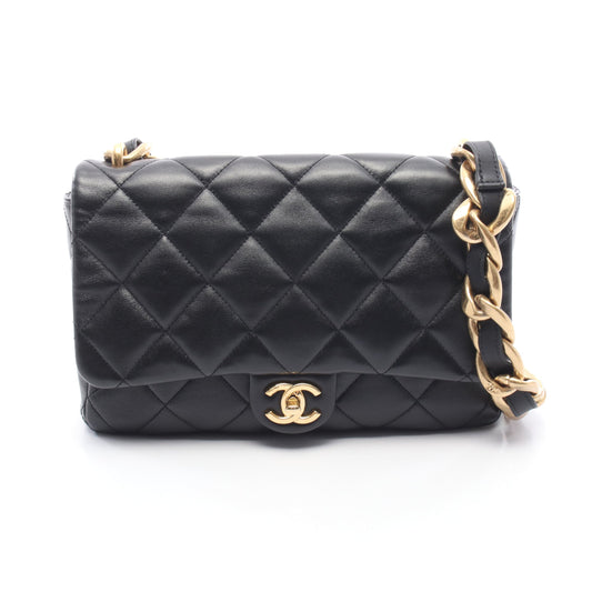 ラージ フラップバッグ マトラッセ チェーンショルダーバッグ レザー ブラック ゴールド金具 シャネル バッグ CHANEL