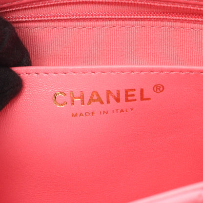 ラージ フラップバッグ マトラッセ チェーンショルダーバッグ ラムスキン ピンク ゴールド金具 シャネル バッグ CHANEL