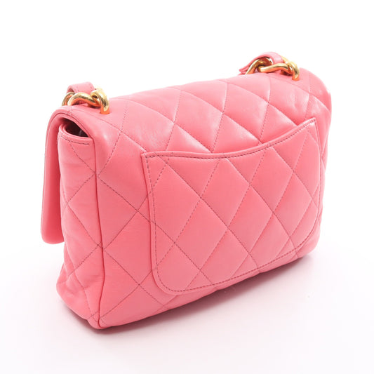 ラージ フラップバッグ マトラッセ チェーンショルダーバッグ ラムスキン ピンク ゴールド金具 シャネル バッグ CHANEL