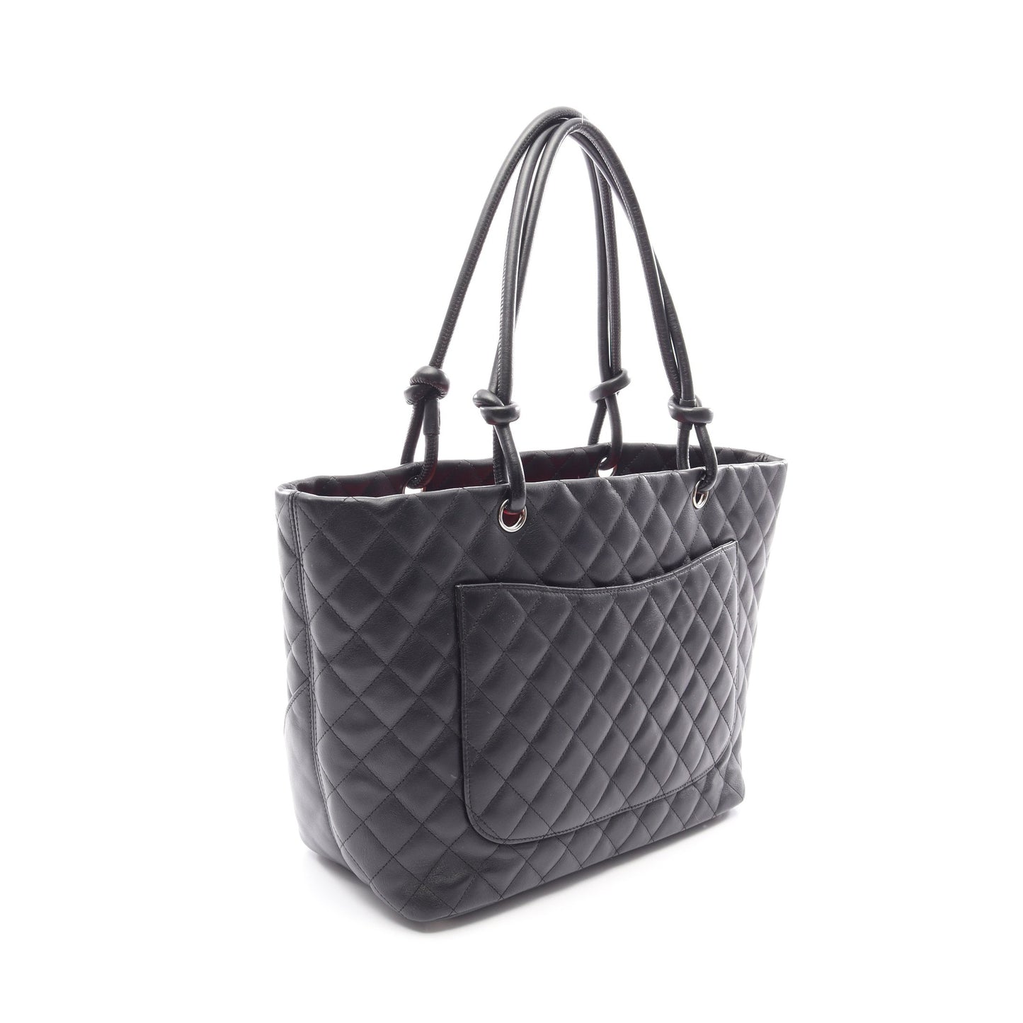 カンボンライン ラージ ショルダーバッグ トートバッグ レザー エナメル ブラック シルバー金具 シャネル バッグ CHANEL