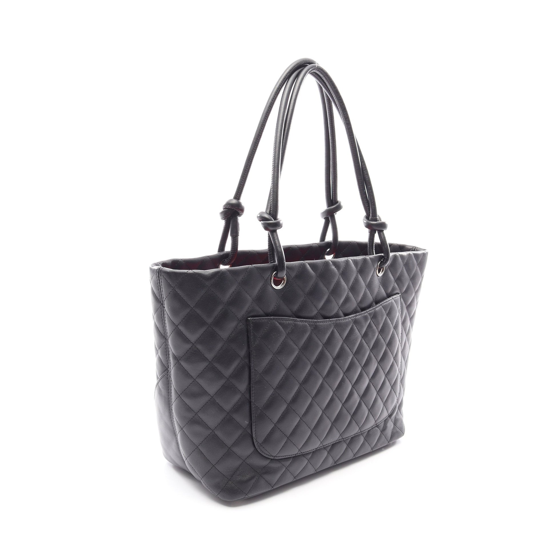 カンボンライン ラージ ショルダーバッグ トートバッグ レザー エナメル ブラック シルバー金具 シャネル バッグ CHANEL