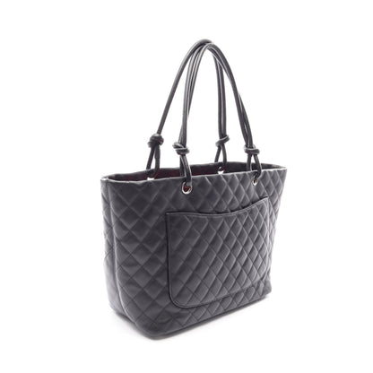 カンボンライン ラージ ショルダーバッグ トートバッグ レザー エナメル ブラック シルバー金具 シャネル バッグ CHANEL