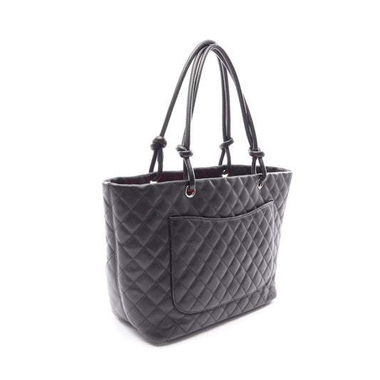 カンボンライン ラージ ショルダーバッグ トートバッグ レザー エナメル ブラック シルバー金具 シャネル バッグ CHANEL