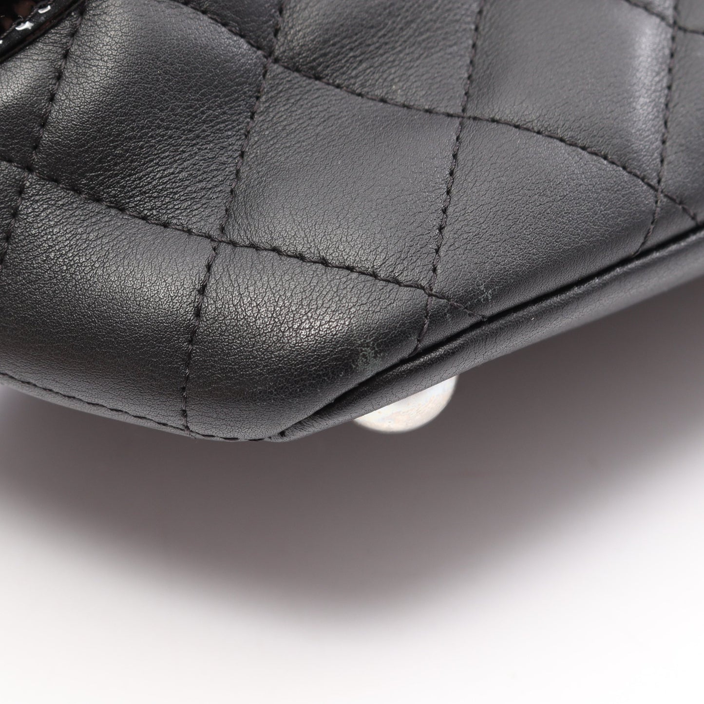 カンボンライン ラージ ショルダーバッグ トートバッグ レザー エナメル ブラック シルバー金具 シャネル バッグ CHANEL