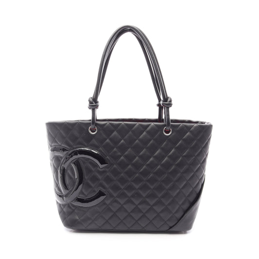 カンボンライン ラージ ショルダーバッグ トートバッグ レザー エナメル ブラック シルバー金具 シャネル バッグ CHANEL