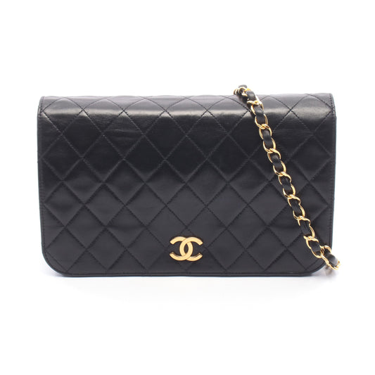 マトラッセ フルフラップ チェーンショルダーバッグ ラムスキン ブラック ゴールド金具 シャネル バッグ CHANEL