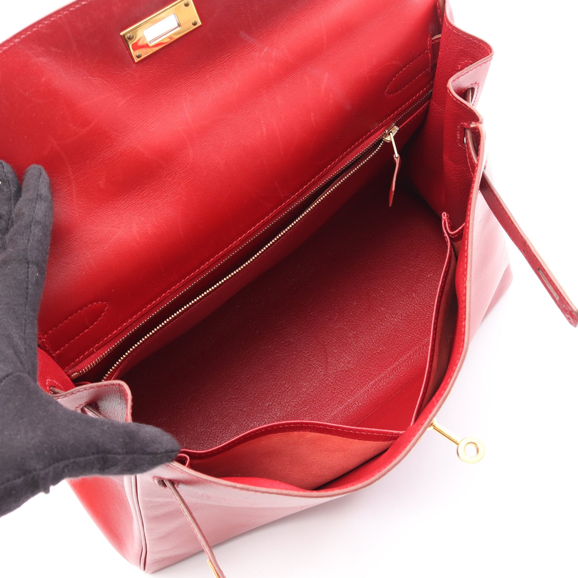 ケリー32 内縫い 2WAY ハンドバッグ タデラクト レッド ゴールド金具 □F刻印 エルメス バッグ HERMES