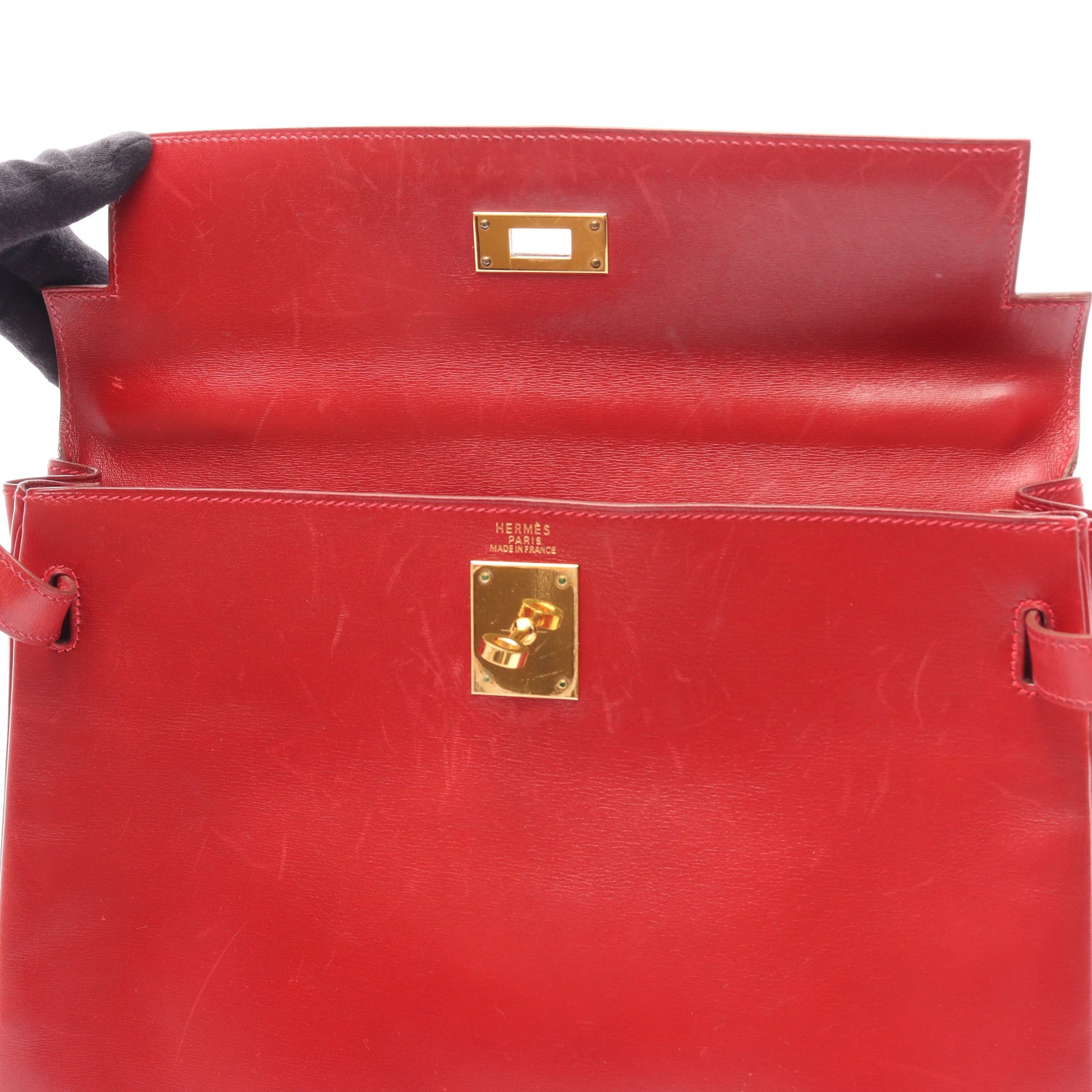 ケリー32 内縫い 2WAY ハンドバッグ タデラクト レッド ゴールド金具 □F刻印 エルメス バッグ HERMES