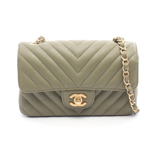 ミニマトラッセ20 チェーンショルダーバッグ レザー カーキグリーン ゴールド金具 シャネル バッグ CHANEL