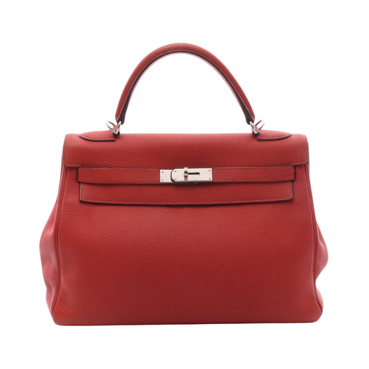 ケリー32 ルージュカザック 内縫い 2WAY ハンドバッグ トゴ レッド シルバー金具 T刻印 エルメス バッグ HERMES