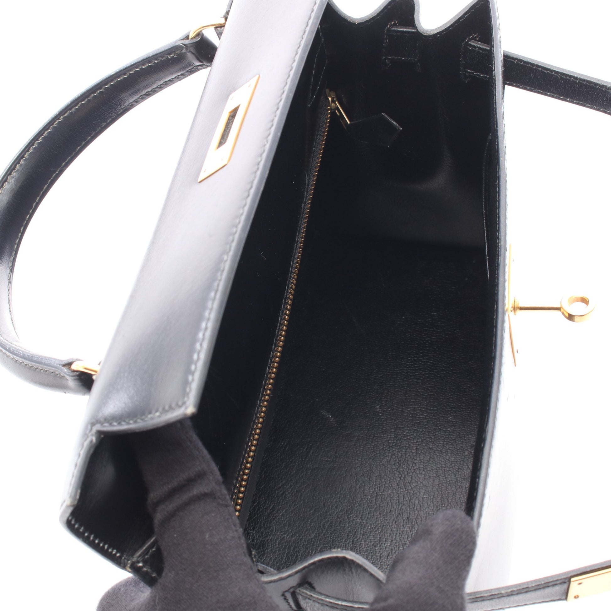 ケリー28 外縫い 2WAY ハンドバッグ ボックスカーフ ブラック ゴールド金具 ○T刻印 エルメス バッグ HERMES