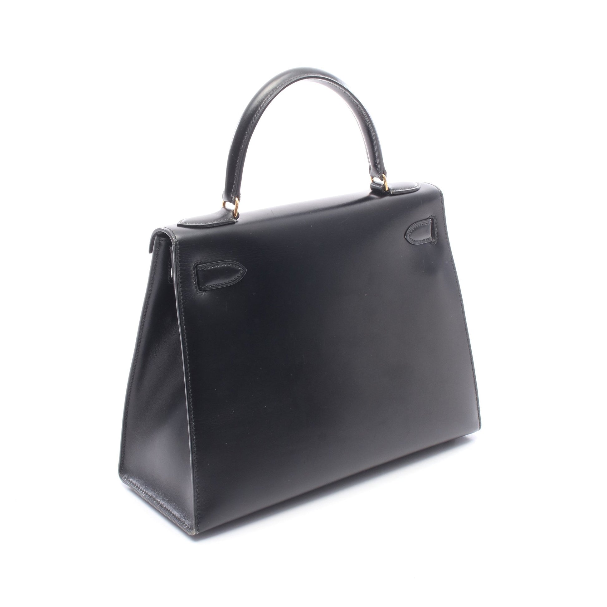 ケリー28 外縫い 2WAY ハンドバッグ ボックスカーフ ブラック ゴールド金具 ○T刻印 エルメス バッグ HERMES