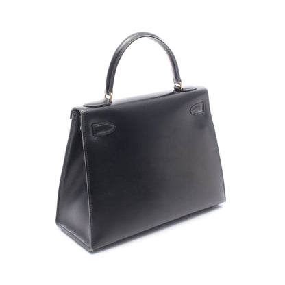 ケリー28 外縫い 2WAY ハンドバッグ ボックスカーフ ブラック ゴールド金具 ○T刻印 エルメス バッグ HERMES