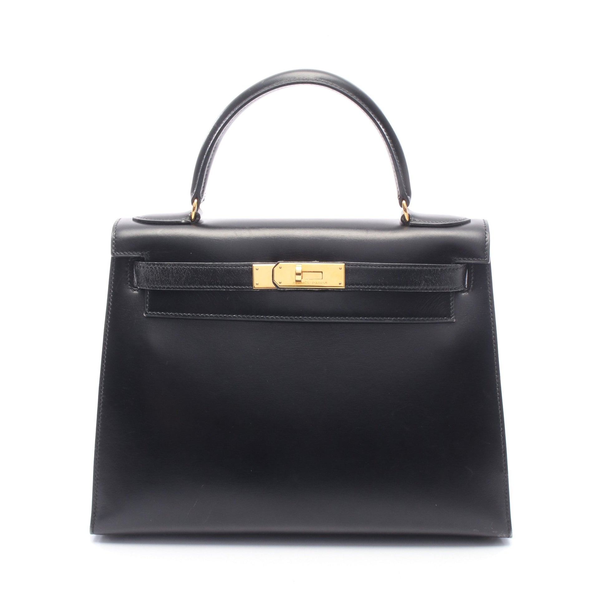 ケリー28 外縫い 2WAY ハンドバッグ ボックスカーフ ブラック ゴールド金具 ○T刻印 エルメス バッグ HERMES