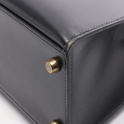 ケリー28 外縫い 2WAY ハンドバッグ ボックスカーフ ブラック ゴールド金具 ○T刻印 エルメス バッグ HERMES