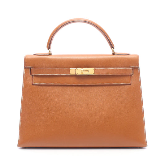ケリー32 ゴールド 外縫い 2WAY ハンドバッグ クシュベル ブラウン ゴールド金具 ○U刻印 エルメス バッグ HERMES