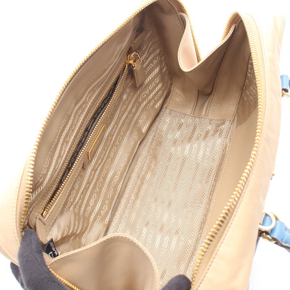 Re-Edition 1978 ミディアム 2WAY ハンドバッグ ナイロン サフィアーノレザー ベージュ ブルー プラダ バッグ PRADA