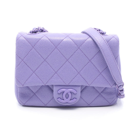 ミニマトラッセ チェーンショルダーバッグ キャビアスキン パープル シルバー金具 シャネル バッグ CHANEL