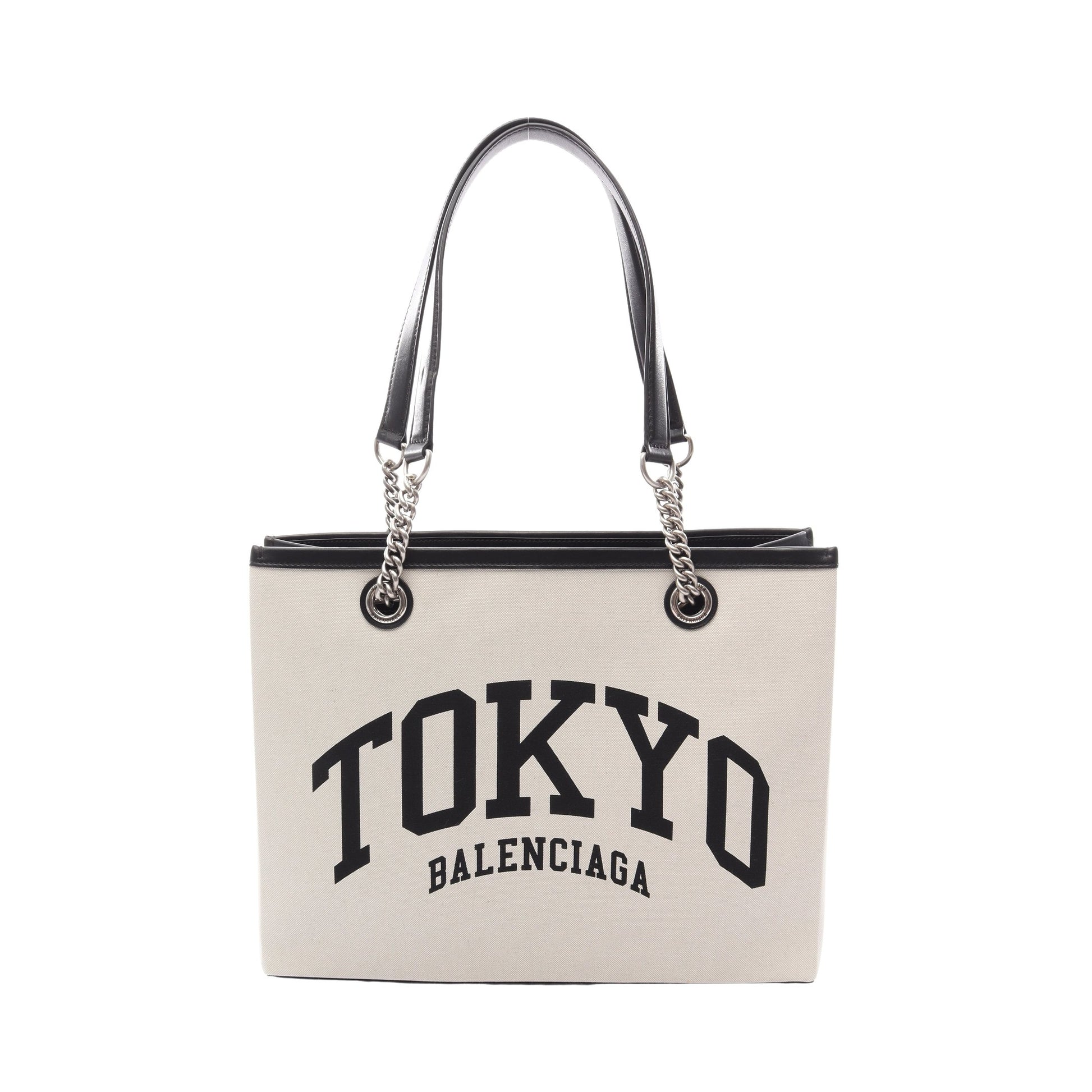 DUTY FREE TOTE M チェーンショルダーバッグ チェーントートバッグ キャンバス レザー ライトグレー ブラック バレンシアガ バッグ BALENCIAGA