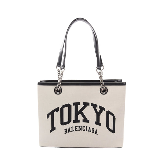 DUTY FREE TOTE M チェーンショルダーバッグ チェーントートバッグ キャンバス レザー ライトグレー ブラック バレンシアガ バッグ BALENCIAGA