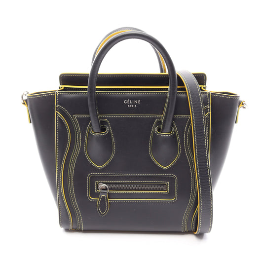 ラゲージ ナノショッパー 2WAY ハンドバッグ レザー ブラック イエロー セリーヌ バッグ CELINE