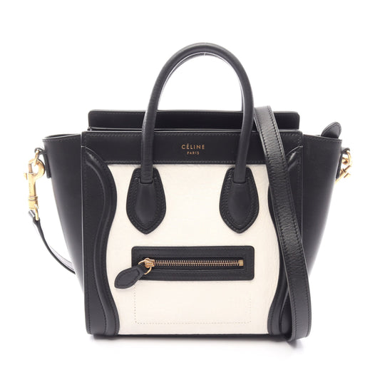 ラゲージ ナノショッパー 2WAY ハンドバッグ レザー ブラック ホワイト セリーヌ バッグ CELINE