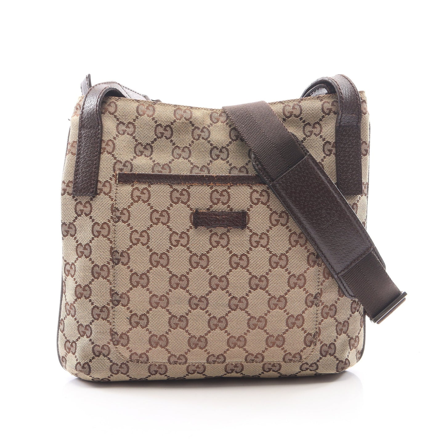 GGキャンバス ショルダーバッグ キャンバス レザー ベージュ ダークブラウン グッチ バッグ GUCCI
