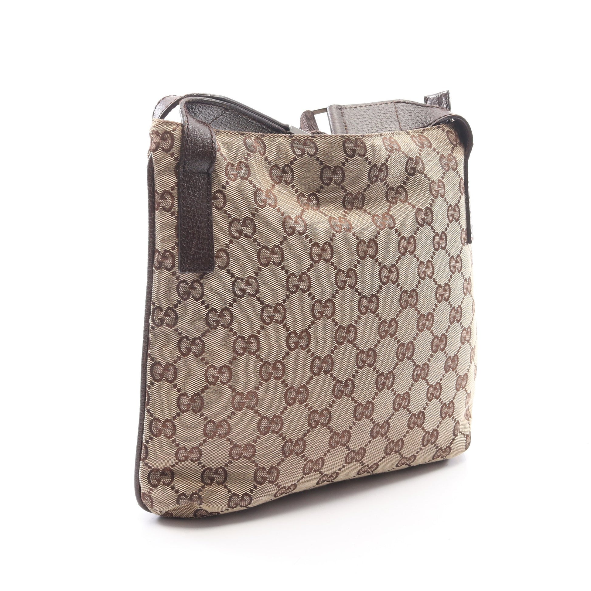 GGキャンバス ショルダーバッグ キャンバス レザー ベージュ ダークブラウン グッチ バッグ GUCCI