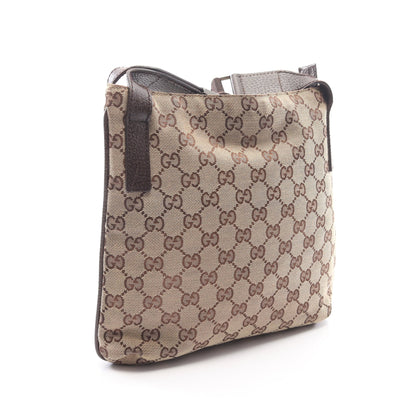GGキャンバス ショルダーバッグ キャンバス レザー ベージュ ダークブラウン グッチ バッグ GUCCI