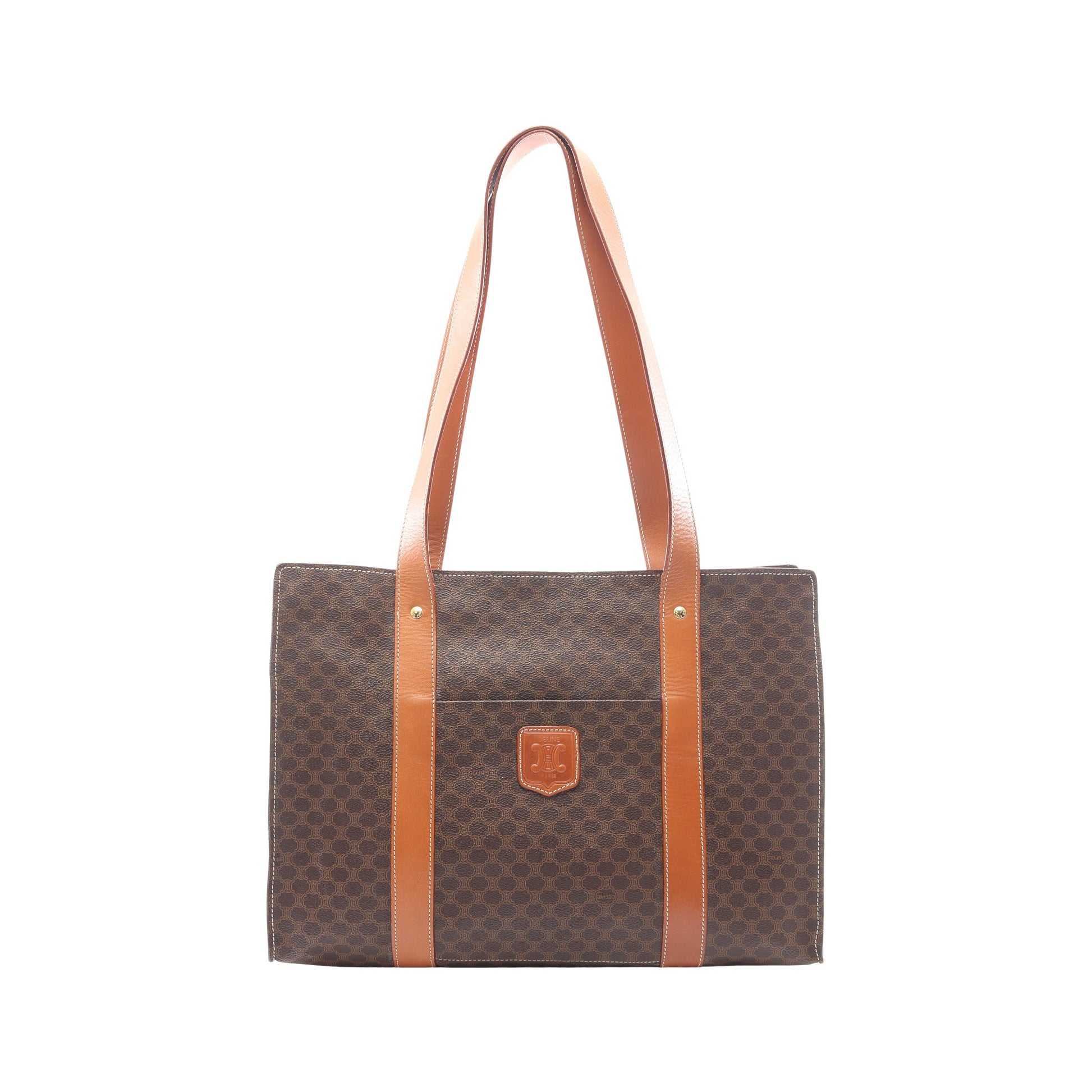 マカダム ショルダーバッグ トートバッグ PVC レザー ダークブラウン ライトブラウン セリーヌ バッグ CELINE