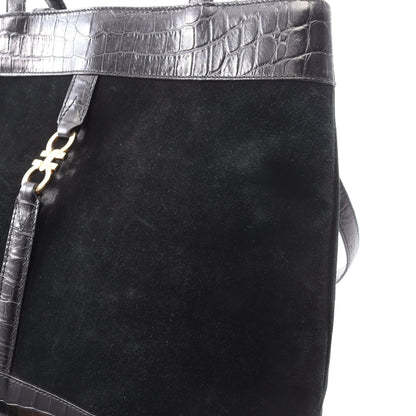 ガンチーニ クロコ型押し ショルダーバッグ スエード レザー ブラック サルヴァトーレフェラガモ バッグ Salvatore Ferragamo