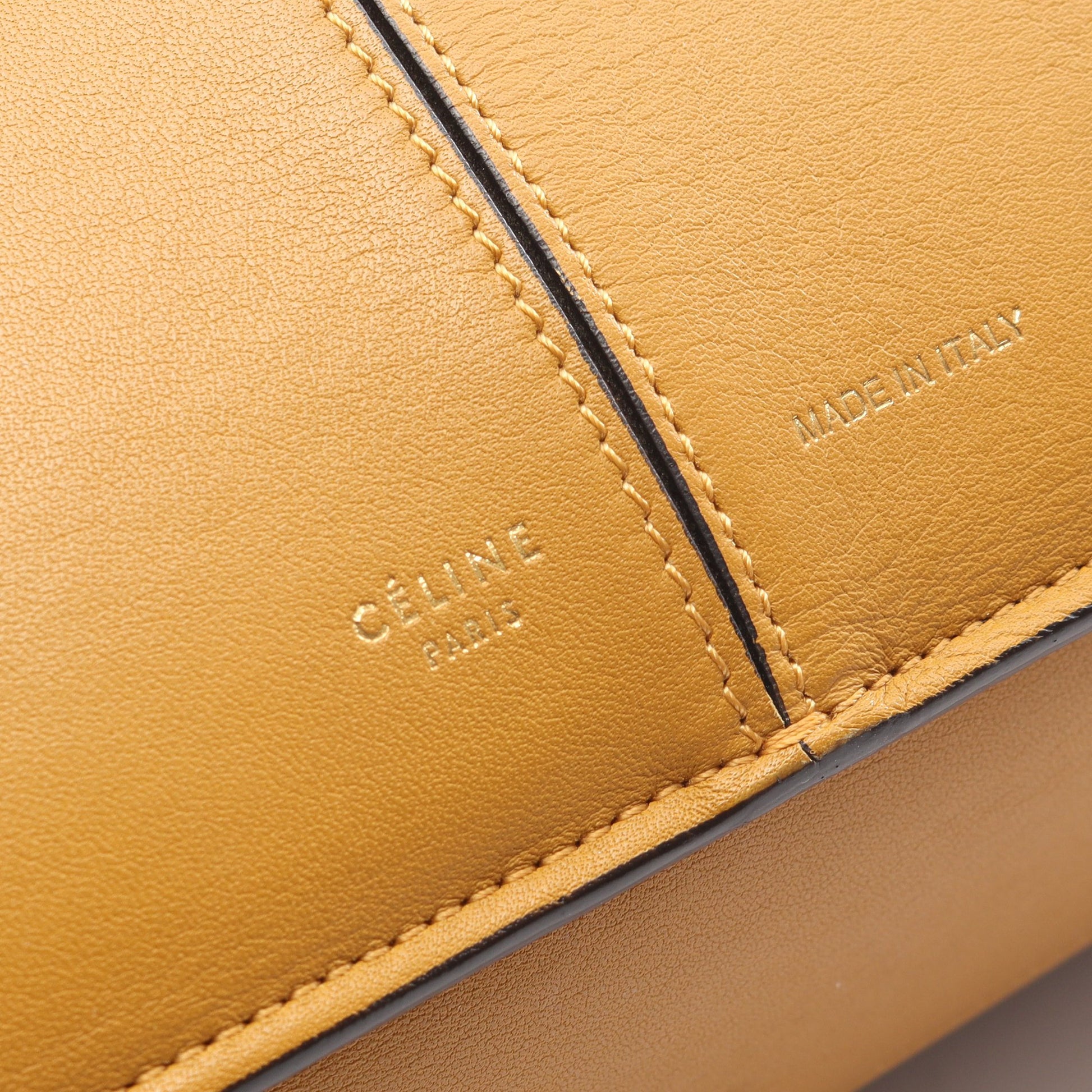 トリフォルド ミディアム ハンドバッグ トートバッグ レザー イエローブラウン セリーヌ バッグ CELINE