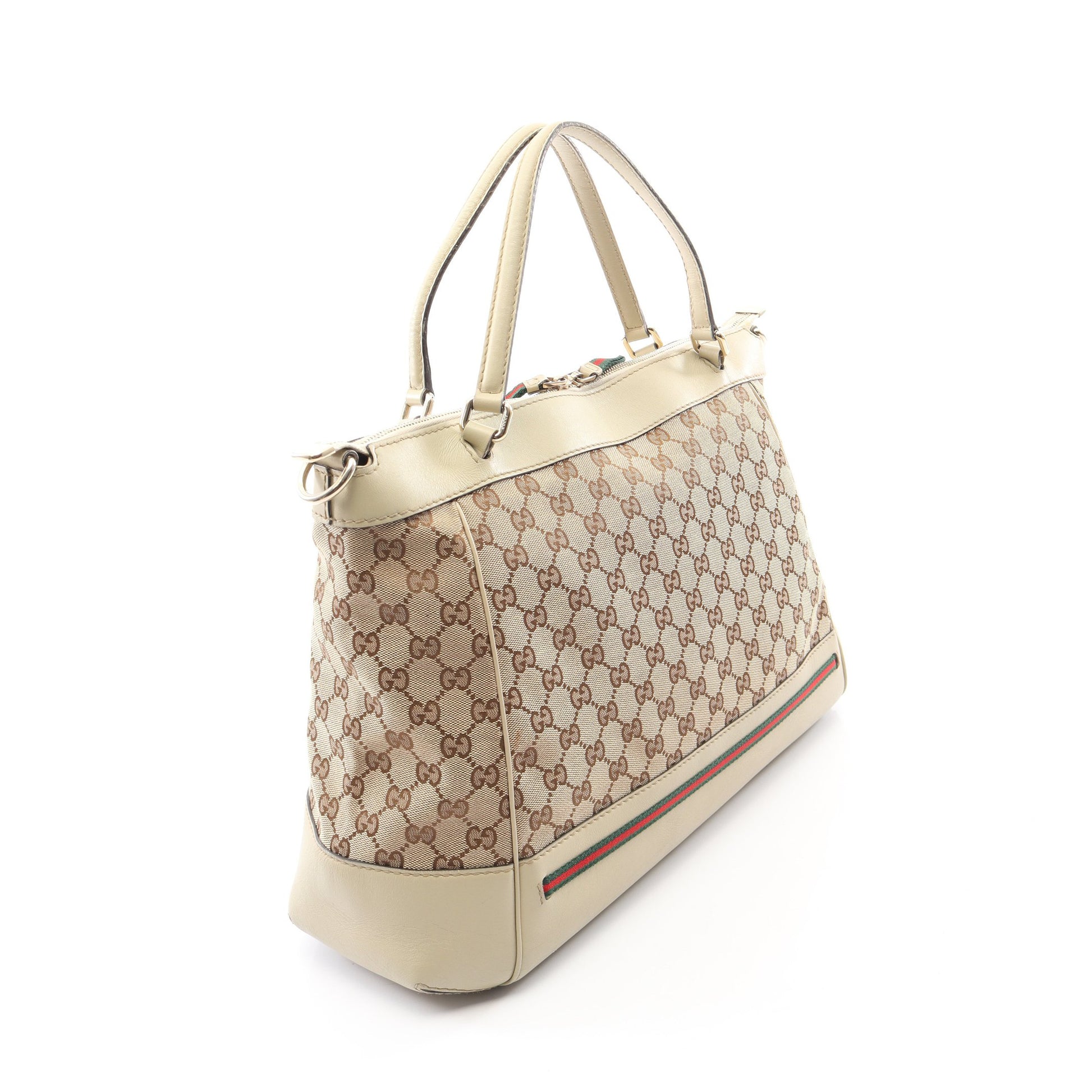 メイフェア シェリーライン GGキャンバス 2WAY ハンドバッグ トートバッグ キャンバス レザー ベージュ アイボリー グッチ バッグ GUCCI