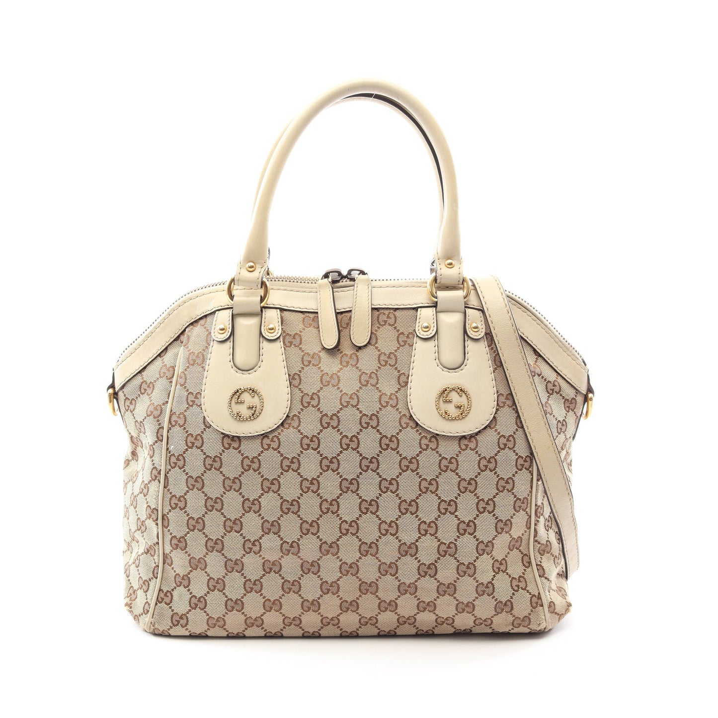 スカーレット GGキャンバス 2WAY ハンドバッグ PVC レザー ベージュ アイボリー グッチ バッグ GUCCI