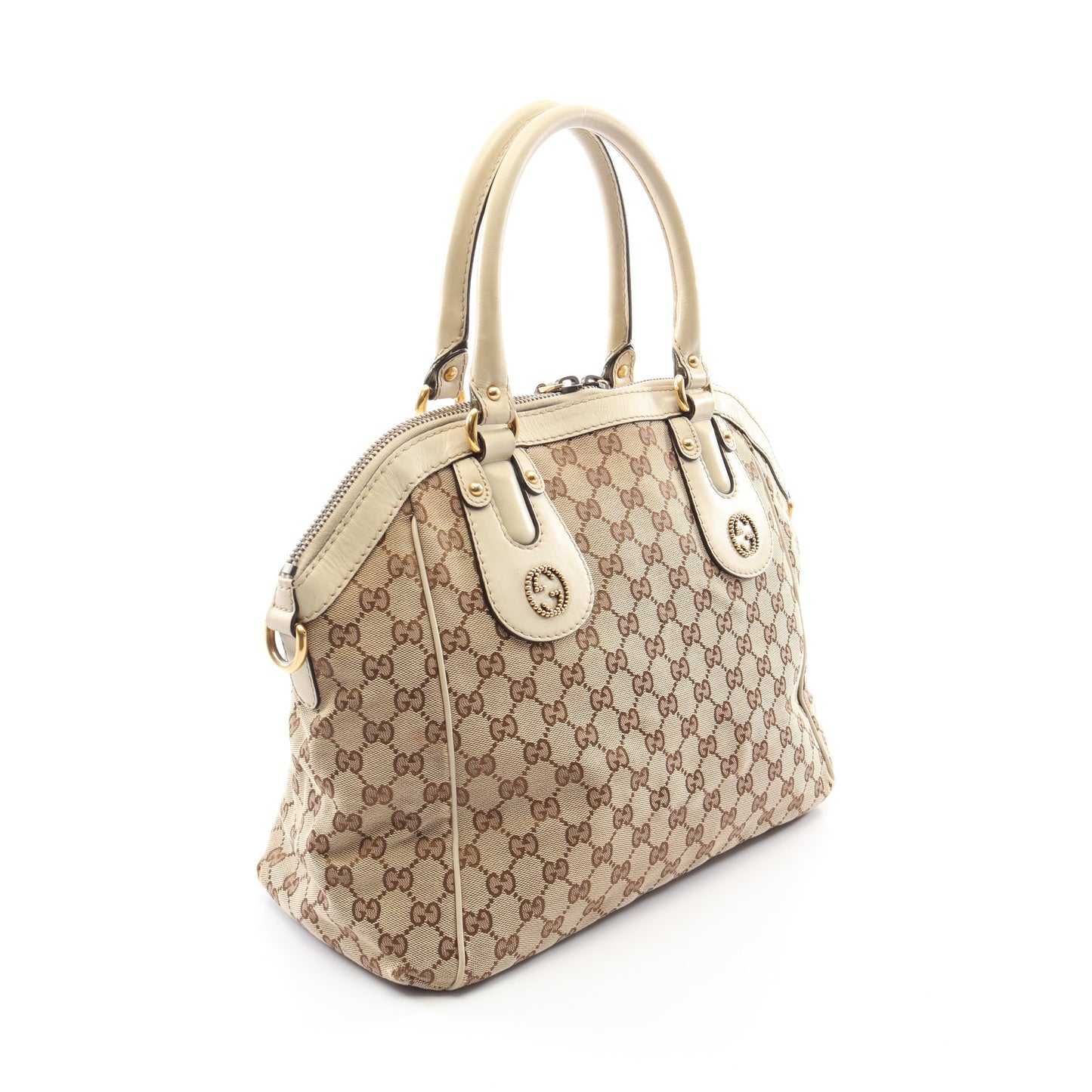 スカーレット GGキャンバス 2WAY ハンドバッグ PVC レザー ベージュ アイボリー グッチ バッグ GUCCI